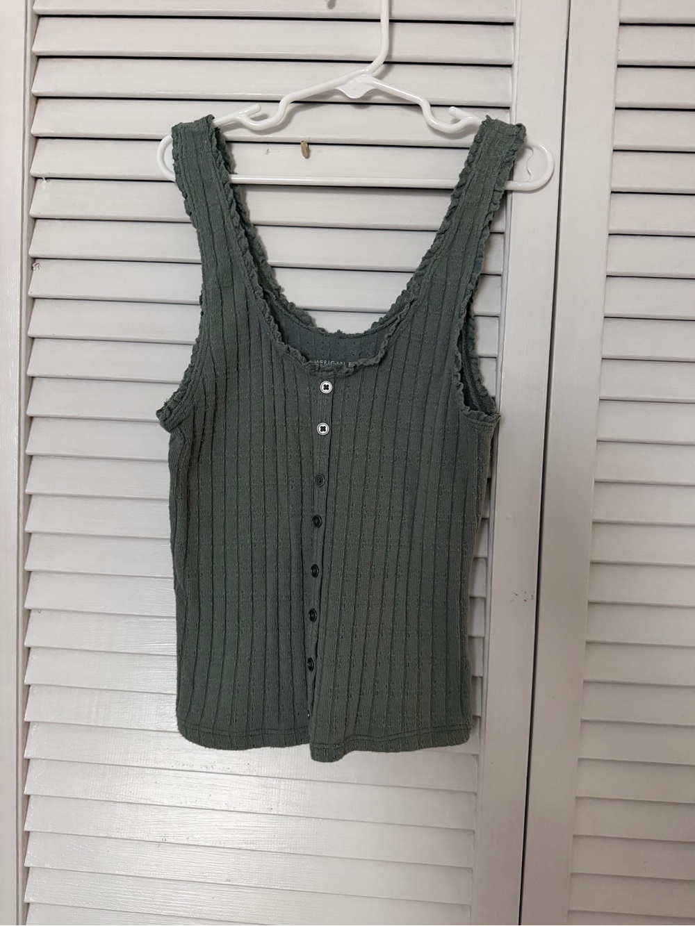 American eagle Ribbed Button-Front Tank Top - Olive Green